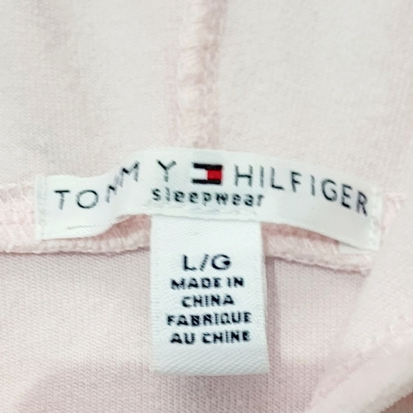 TOMMY HILFIGER Pink Velour Pullover 1/4 Zip Hoodie Sweatshirt Womens Large - Picture 8 of 9